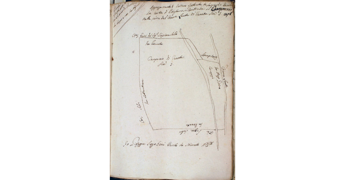 Appezzamento di terreno spettante a Leonardo Pavolini in Corte di Pitigliano in Contrada il Campaccio nelle rive del Fiume Lente di tenuta staia 5