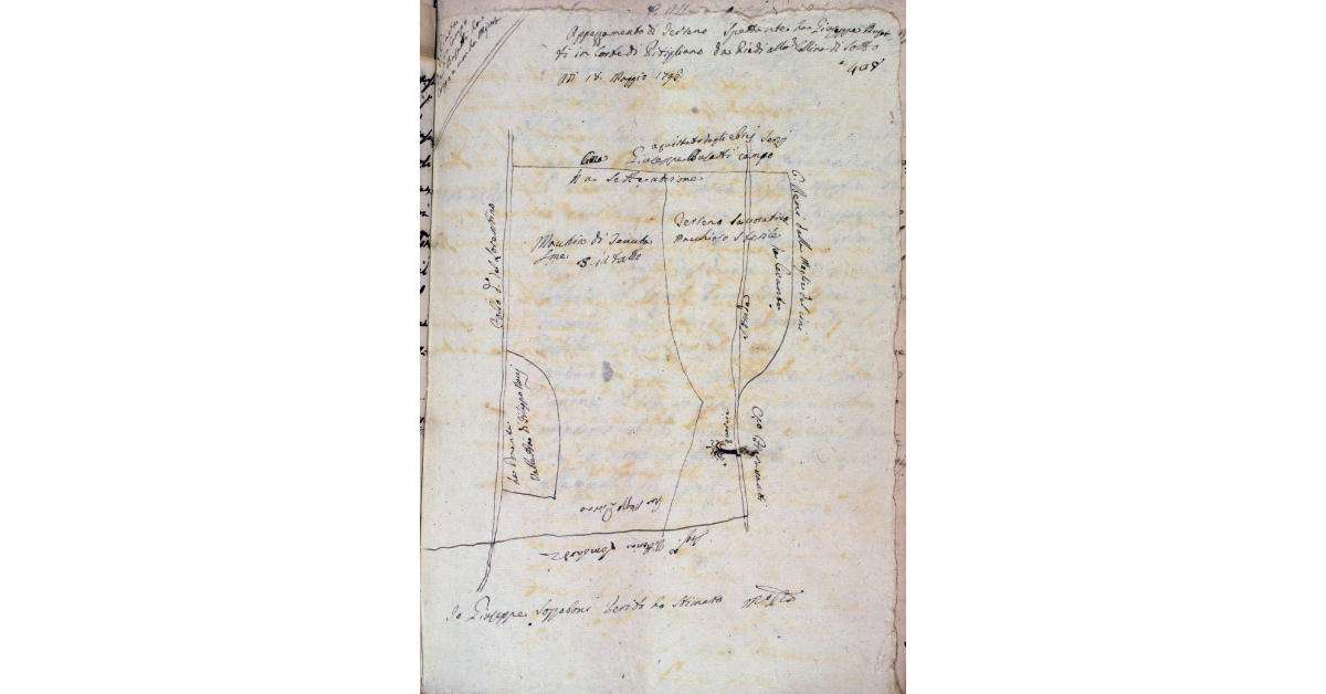 Appezzamento di terreno spettante a Giuseppe Busatti in corte di Pitigliano da piedi alla Collina di sotto
