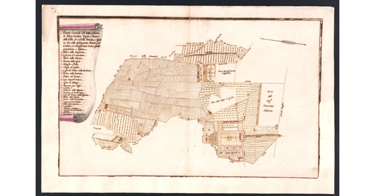 Pianta Generale del tutto insieme de Palazi, Giardini, Vignie, e Poderi, delle Ville, di Castello, Petraia, e Topaia, che nelle susseguente Piante particolari, si riconoscierà la sua giusta propozione e misura