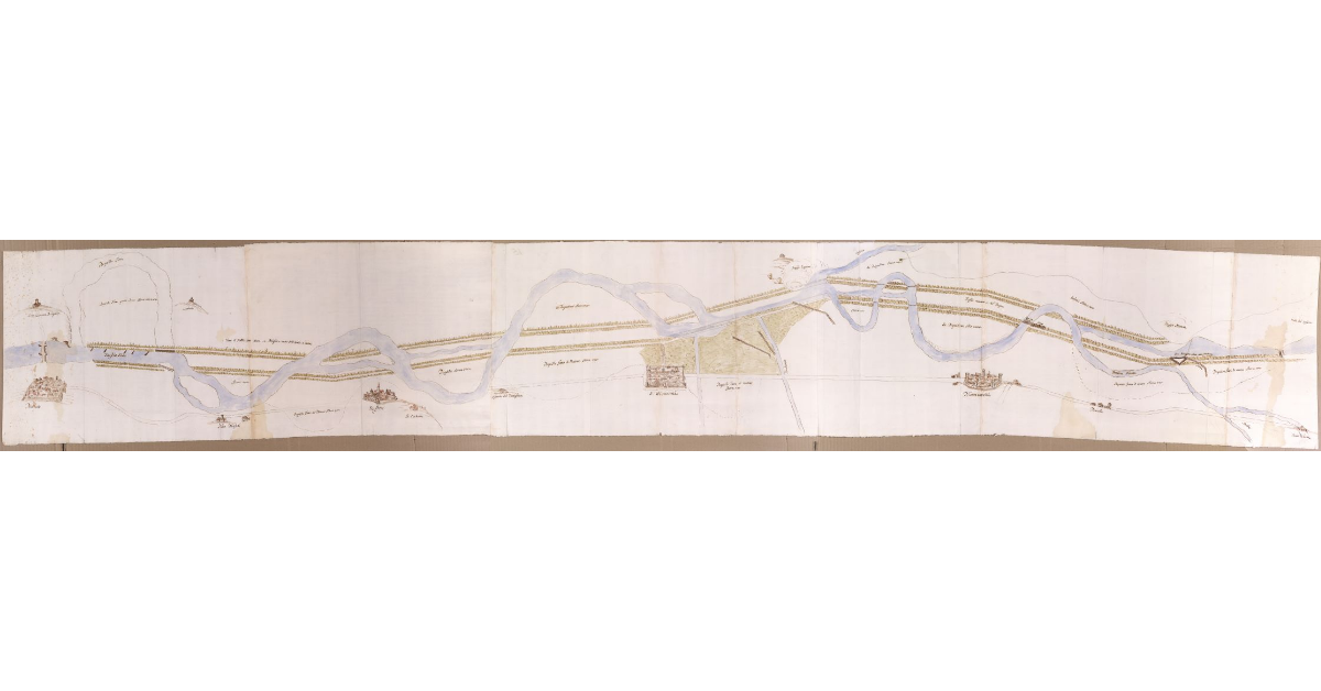 [Pianta del corso del fiume Arno dall'Incisa alla Valle dell'Inferno, con l'indicazione del nuovo alveo]