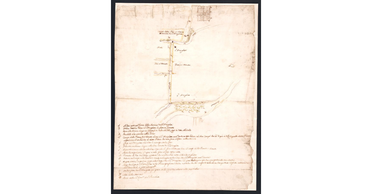 [Pianta di un tronco del fiume Marina sotto la villa del cav. Arrighetti]