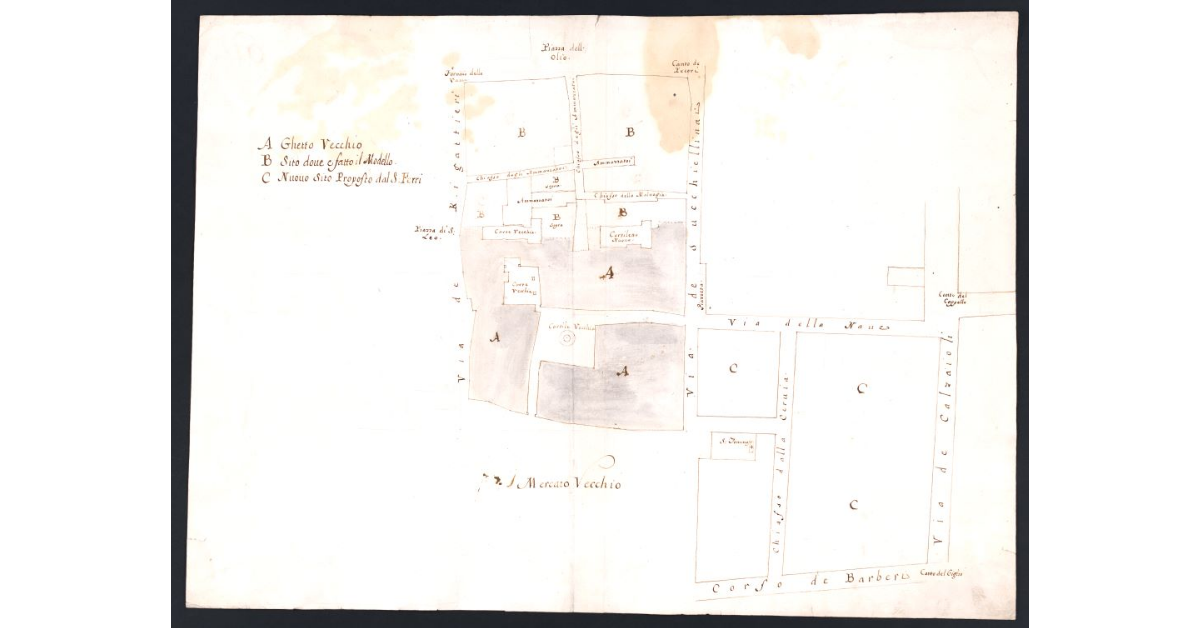 [Pianta del ghetto vecchio di Firenze con due progetti per ingrandirlo]