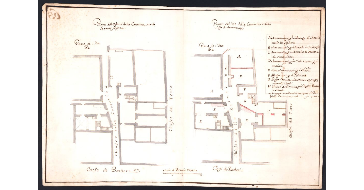 [Pianta dell’Osteria della Coroncina col progetto di ridurla per uso di ammazzatoio della malacarne]