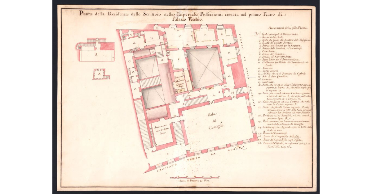 Pianta della Residenza dello Scrittoio delle Imperiali Possessioni situata nel primo Piano di Palazzo Vecchio