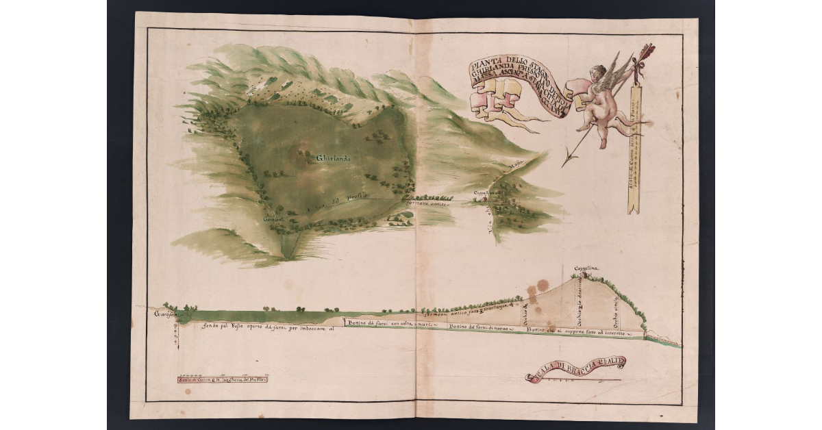 Pianta dello stagno della Ghirlanda presso la città di Massa ascendente a stara CCCXXVIII
