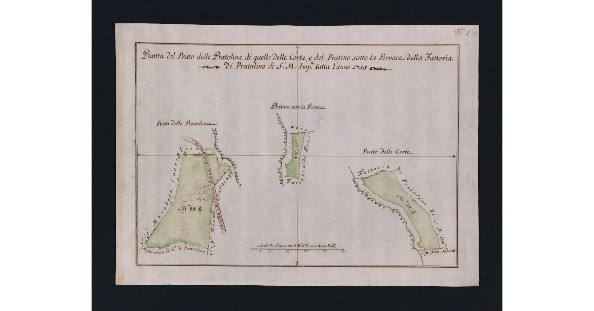 Pianta del Prato delle Pratolina, di quello delle Corte, e del Pratino sotto la Fornace della Fattoria di Pratolino di S. M. Imp.le fatta l'anno 1755