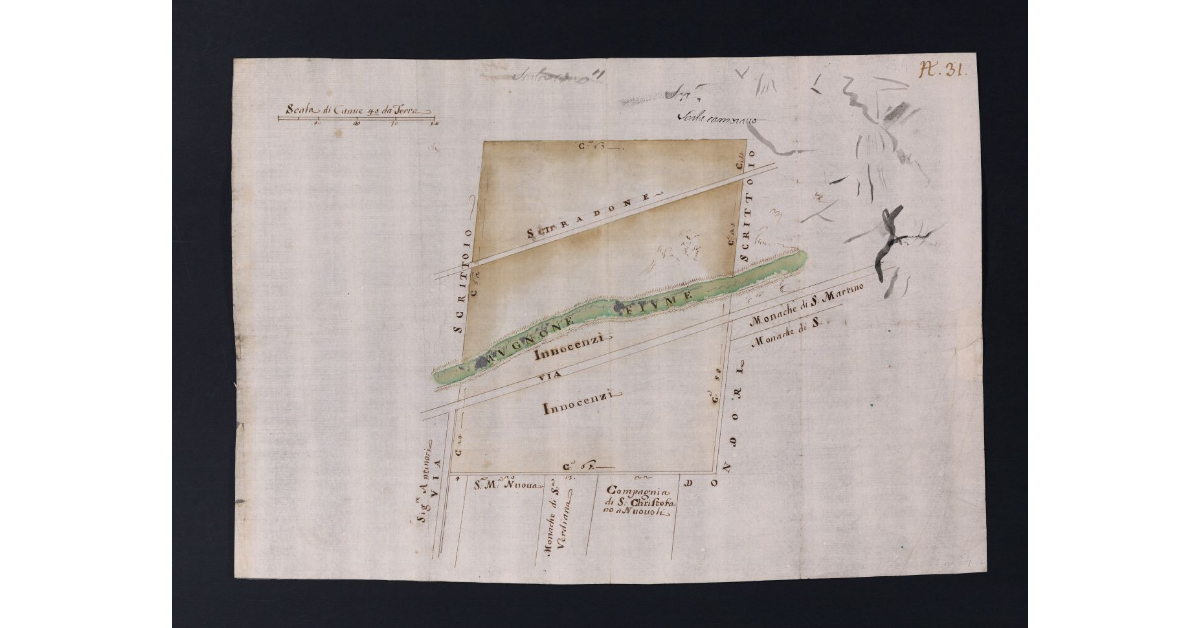 [Pianta di un tronco del Mugnone con le proprietà adiacenti]