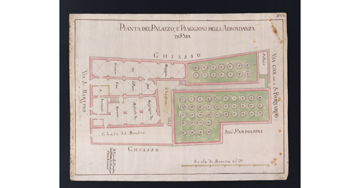 Pianta del Palazzo, e Piaggioni della Abbondanza di Pisa