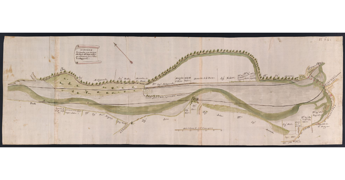 Disegno che dimostra parte del corso della Sieve dal Ponte al Borgo a S. Lorenzo fino al Ponte a Sagginale