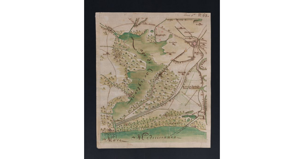 [Pianta della pianura grossetana con il lago di Castiglione della Pescaia]