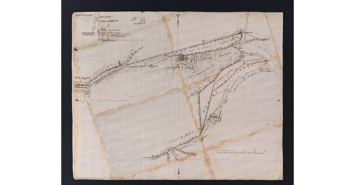 [Disegno della gora e del mulino presso Massa Marittima]