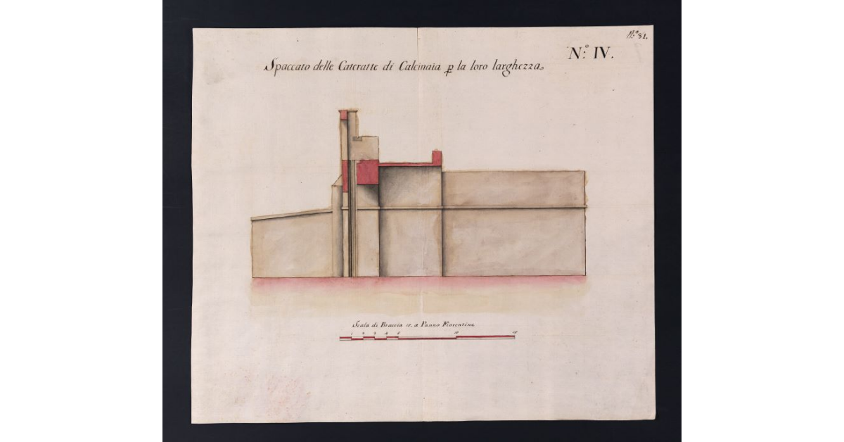 Spaccato delle Cateratte di Calcinaia per la loro larghezza