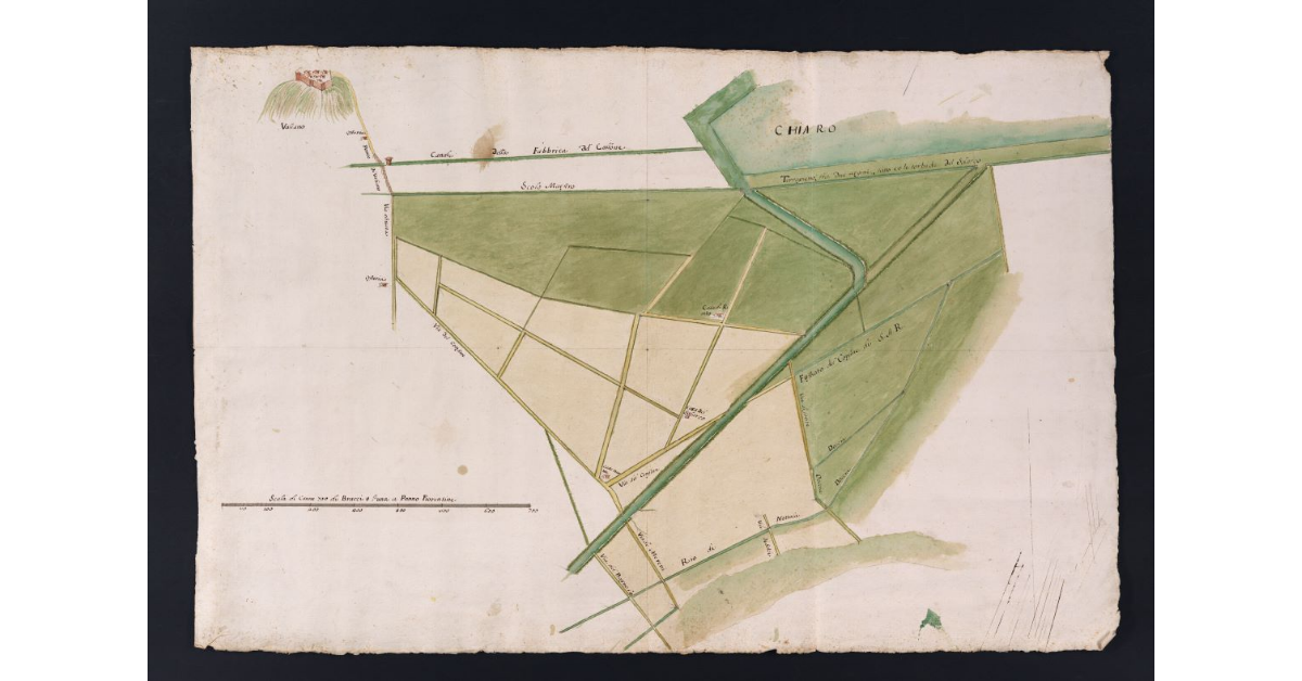 [Pianta di parte della Val di Chiana tra il Ponte di Valiano, il chiaro di Chiusi e di Montepulciano]