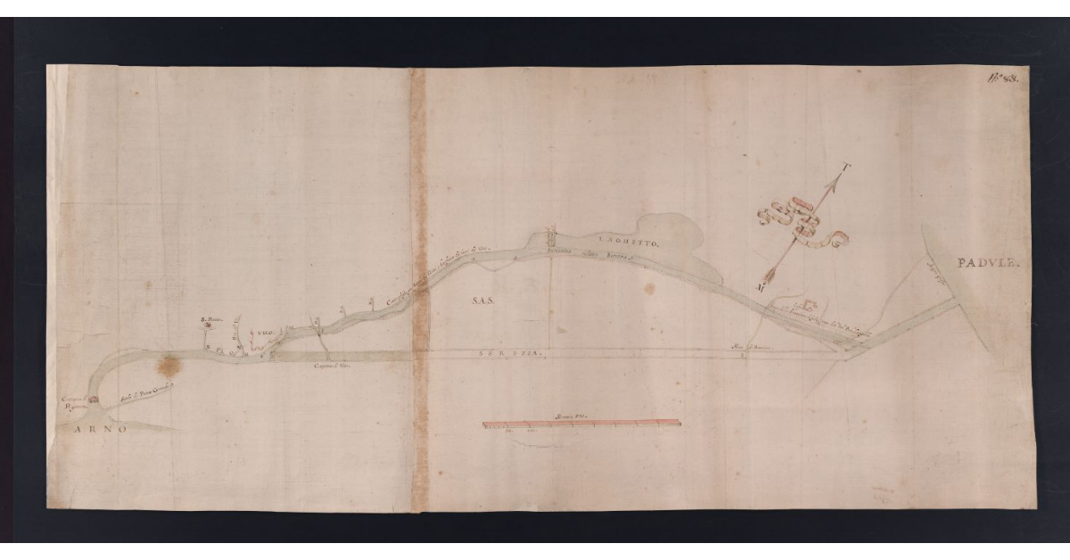 [Pianta del corso della Serezza e sue adiacenze dal Lago di Bientina all’Arno]