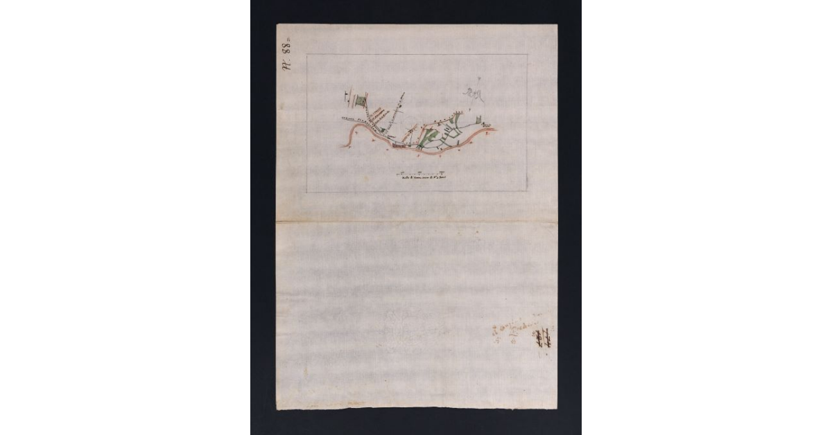 [Pianta di un tronco del fiume Arno e terreni adiacenti, dalla strada di Collina a S. Piero a Grado]