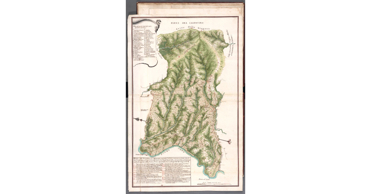 Pianta della Bandita di S. Mezzano secondo l'ultima reduzzione da S. Ecc. il S. Duca Vincenzio Salviati Cacc. Mag. di S.A.R., e descrizione de' Termini posti dal Sig. Gio: B.tta Bettini Perito deputato dalla Ecc. S., come per relazione de 7 luglio 1736