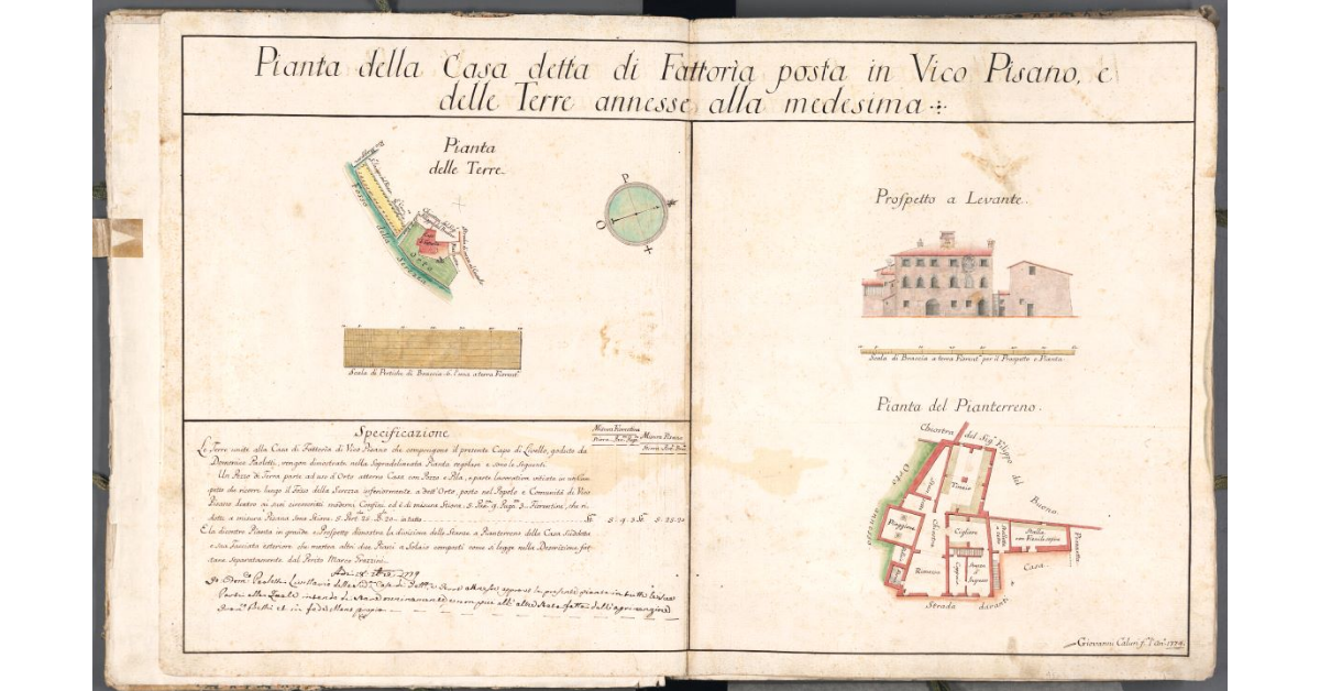 Pianta della Casa detta di Fattoria posta in Vico Pisano, e delle Terre annesse alla medesima