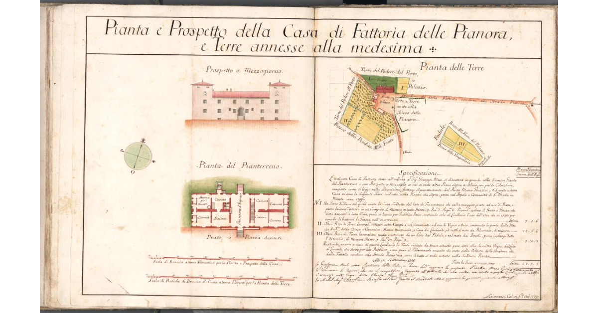 Pianta e Prospetto della Casa di Fattoria delle Pianora, e Terre annessa alla medesima