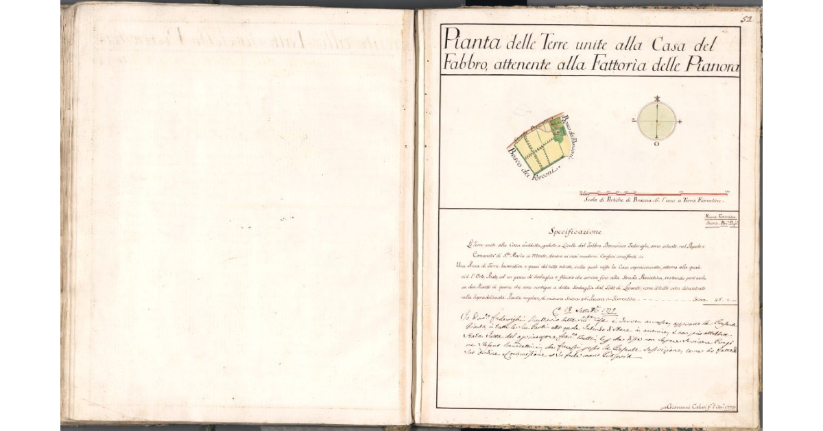 Pianta delle Terre unite alla Casa del Fabbro, attenente alla Fattoria delle Pianora