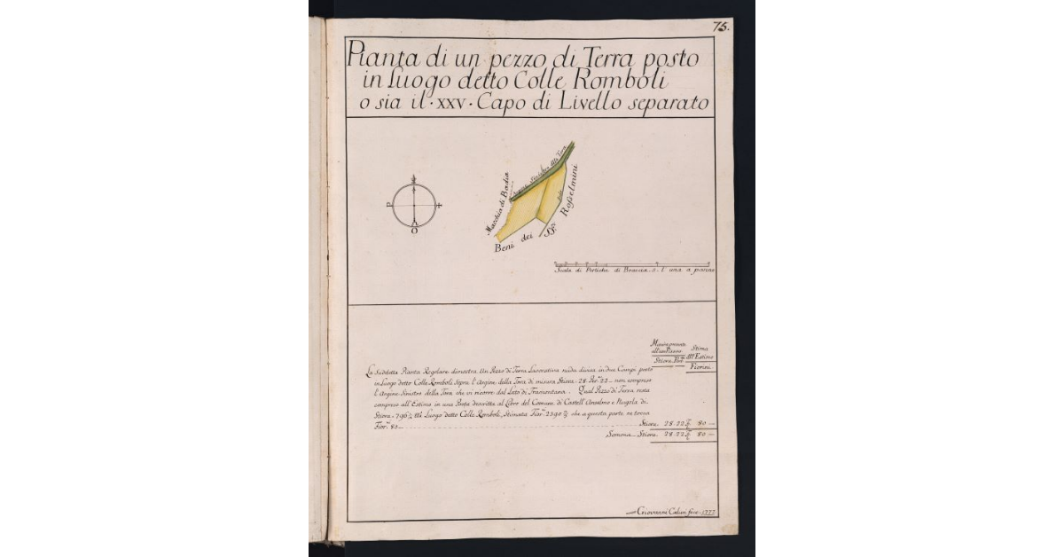 Pianta di un pezzo di Terra posto in Luogo detto Colle Romboli o sia il XXV Capo di Livello separato