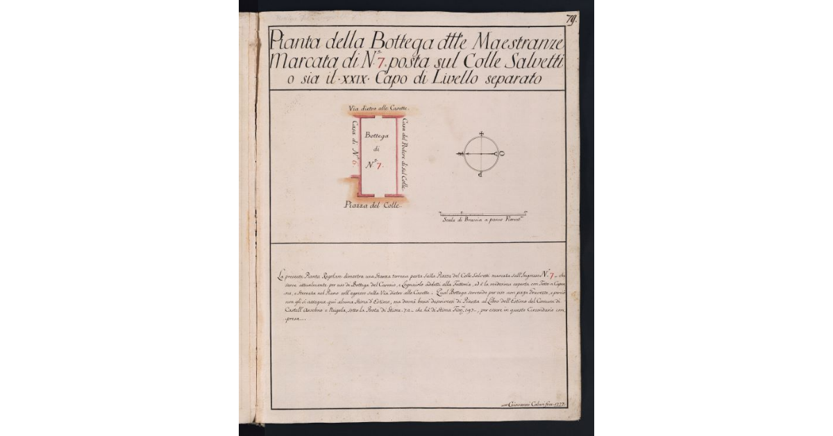Pianta della Bottega delle Maestranze marcata di N. 7 posta sul Colle Salvetti o sia il XXIX Capo di Livello separato