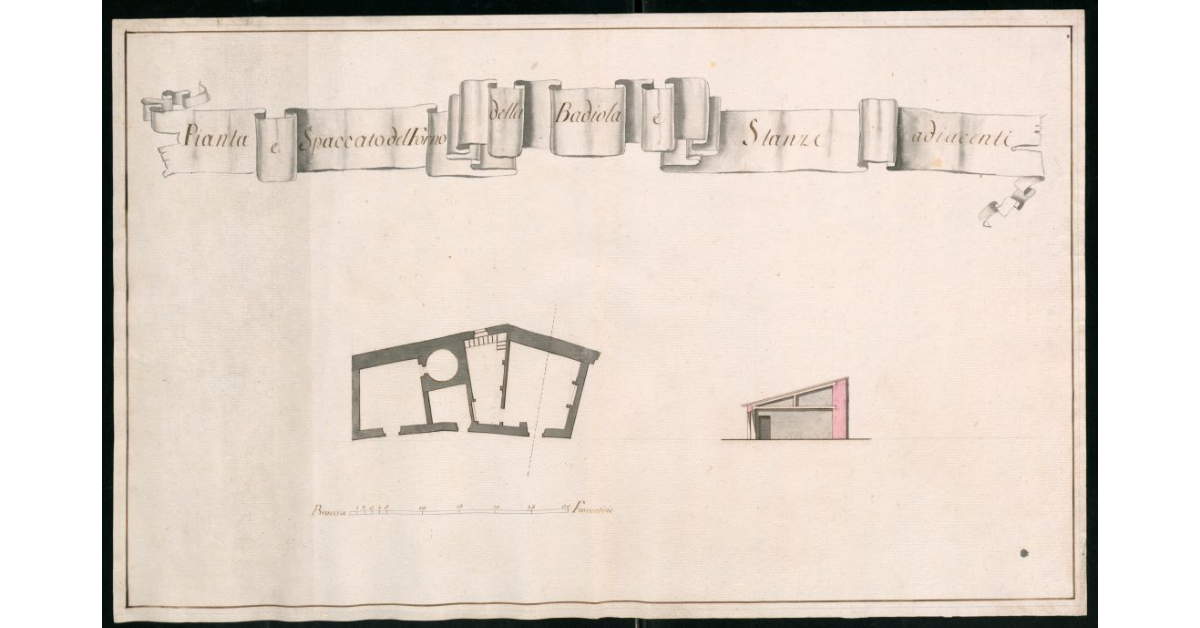 Pianta e spaccato del forno della Badiola e stanze adiacenti