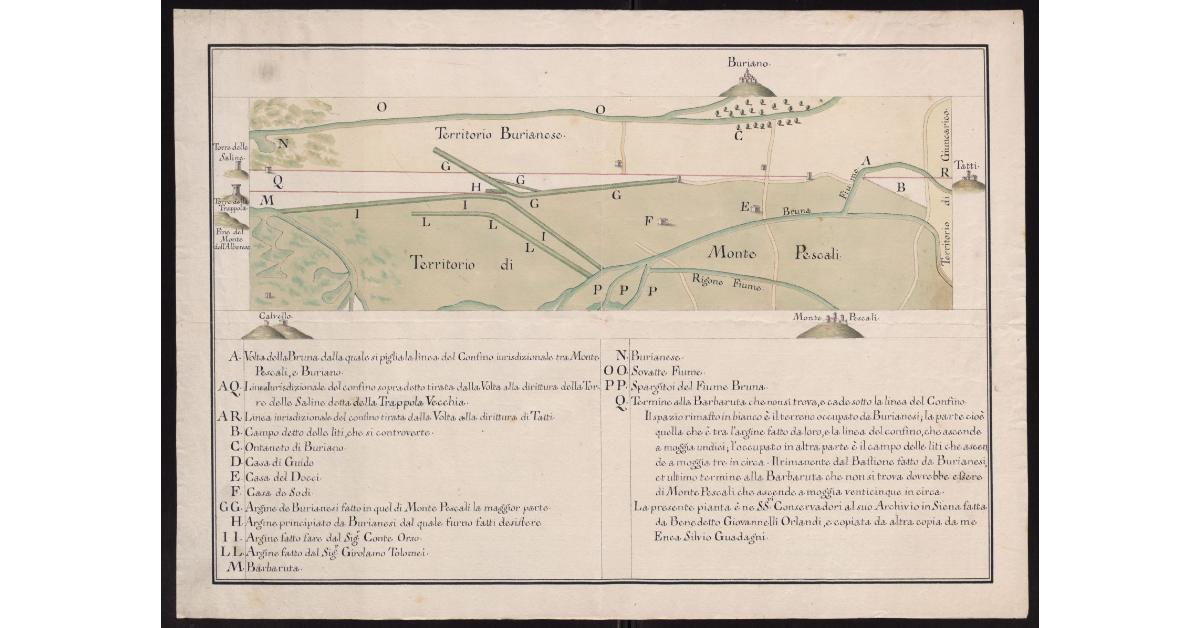[Territorio di Buriano lungo il corso del fiume Bruna e il confine tra il Principato di Piombino e il Granducato]