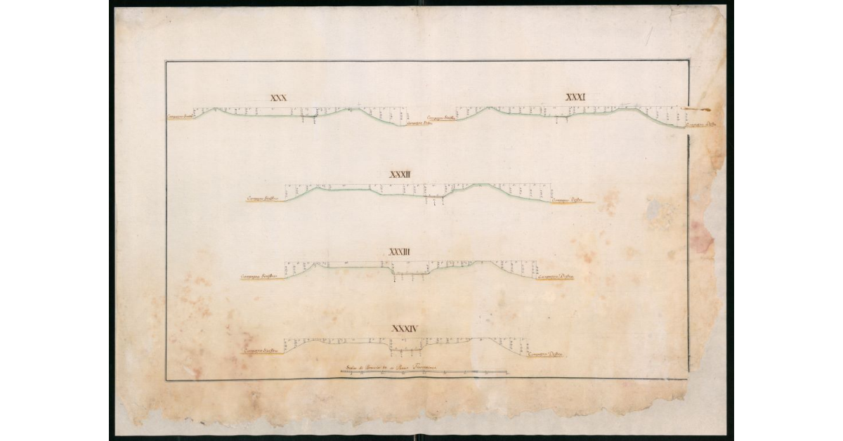 Sezioni delllo Zannone, del Fosso Reale e del Calambrone, che fissano lo stato dell'alveo, degli argini e della campagna adiacente ai nominati Canali, in cui si riducono tutte l'acque del Valdarno Pisano, come era nel tempo della visita generale eseguita nel 1773 dal Dottore Pietro Ferroni Matematico di S.A.R
