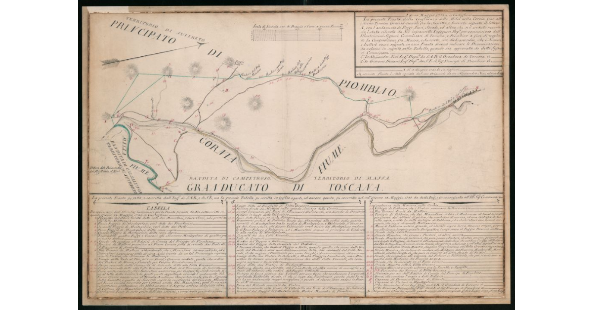 Pianta della confluenza della Mila nella Cornia fino all'estremo termine giurisdizionale fra la Sassetta e Suvereto