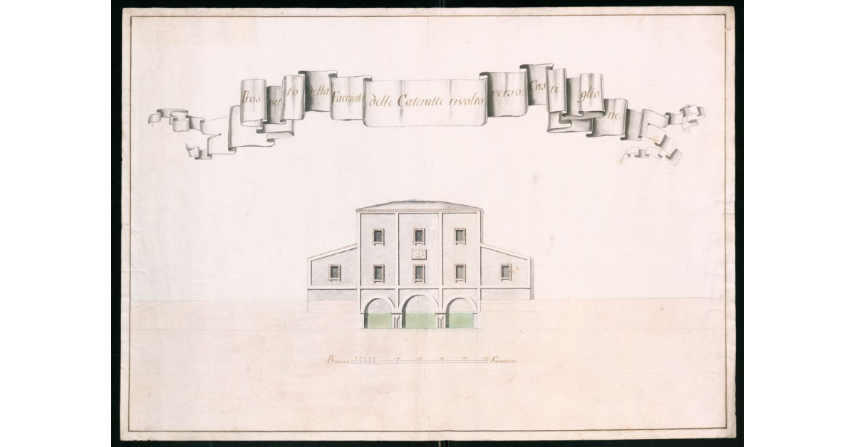 Prospetto della facciata delle Cateratte del Lago di Castiglione