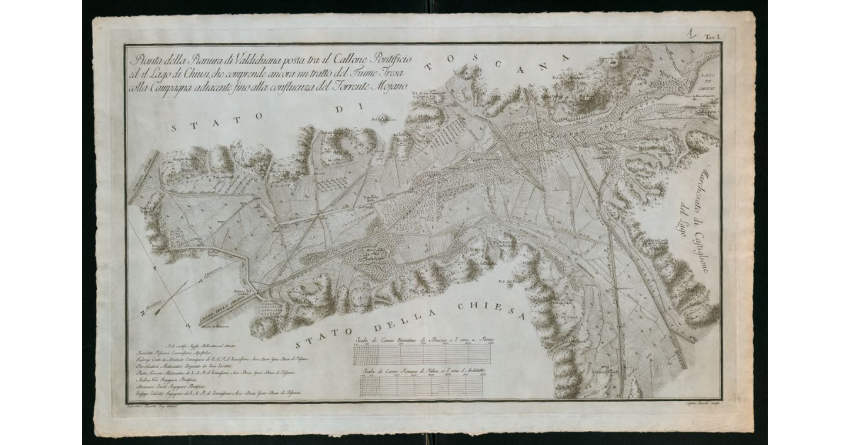 Pianta della Pianura di Valdichiana posta tra il Callone Pontificio e il Lago di Chiusi che comprende ancora un tratto del fiume Tresa colla Campagna adiacente fino alla confluenza del Torrente Majano