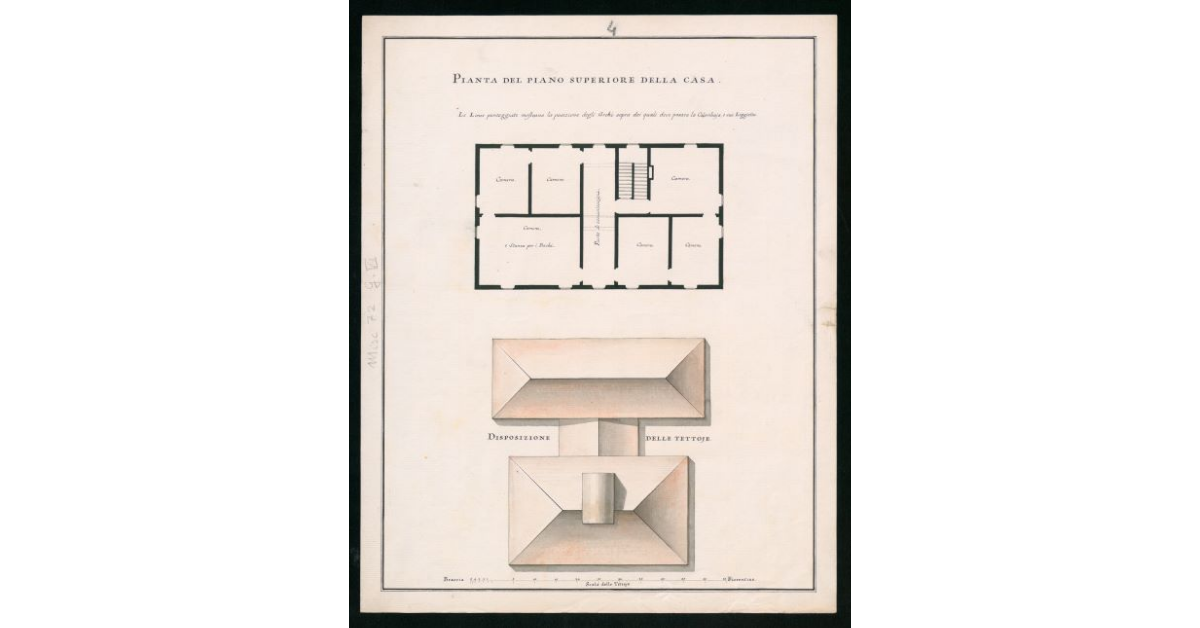 Disegno di una casa rurale per la Valdichiana approvata con Biglietto del 10 Settembre 1793. Pianta del Piano superiore della casa