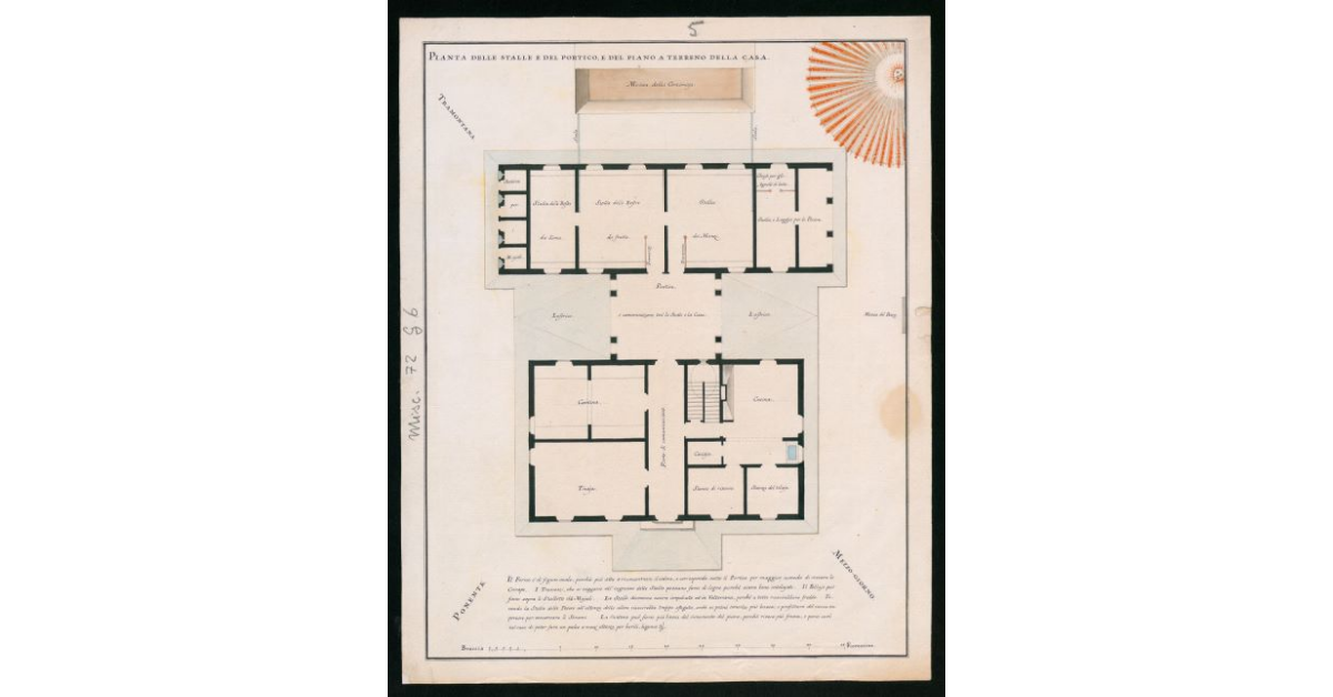 Pianta delle stalle e del portico, e del piano terreno della casa