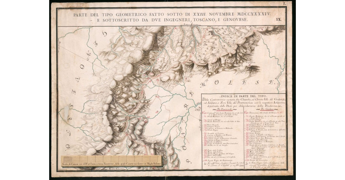 Parte del tipo geometrico fatto sotto dì XXIII Novembre MDCCXXXXIV e sottoscritto da due ingegneri, toscano e genovese