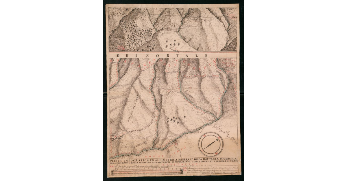 Pianta topografica ed altimetrica minerale della Montagna di Corchia per alcuni monti a quella aggiacenti nel Capitanato di Pietrasanta e nel Comune di Terrinca situati