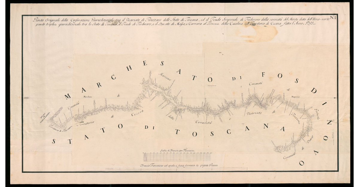 Si tratta della carta della diocesi di Firenze, reinserita in passato nel fondo Piante dei Capitani di parte