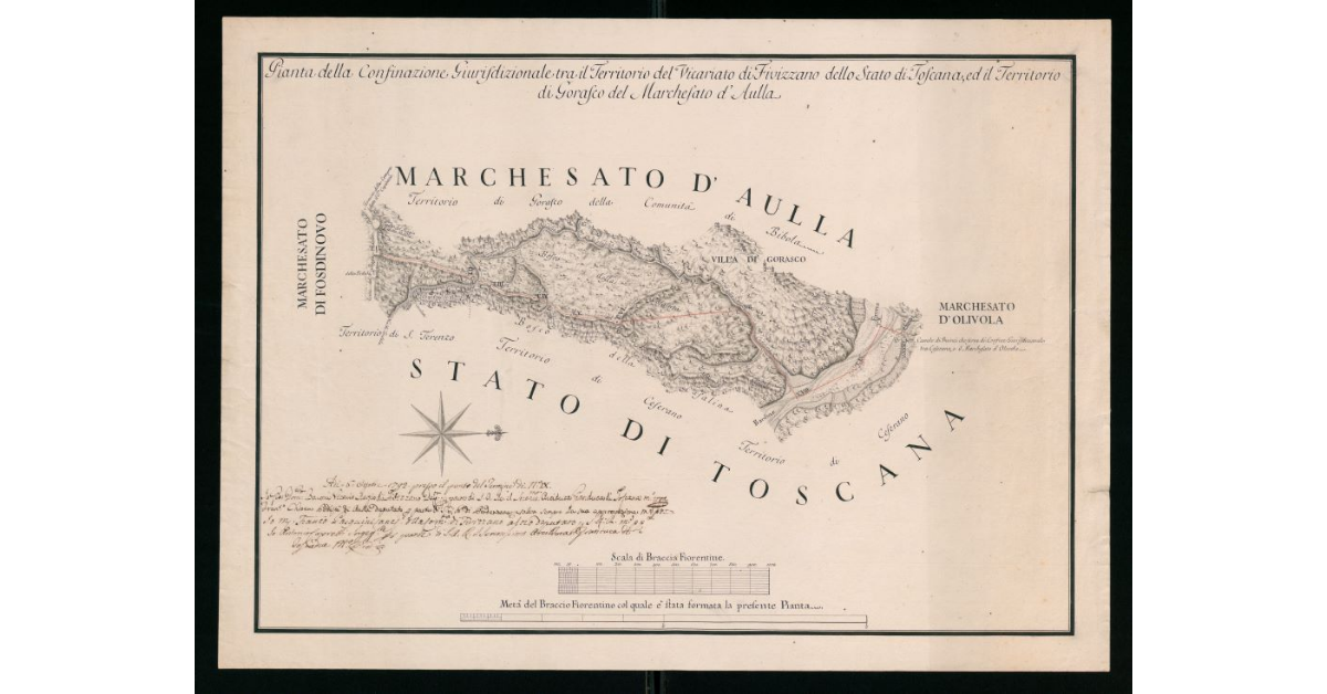 Pianta della confinazione giurisdizionale tra il Vicariato di Fivizzano dello Stato di Toscana ed il Feudo di Gorasco del Marchesato di Aulla