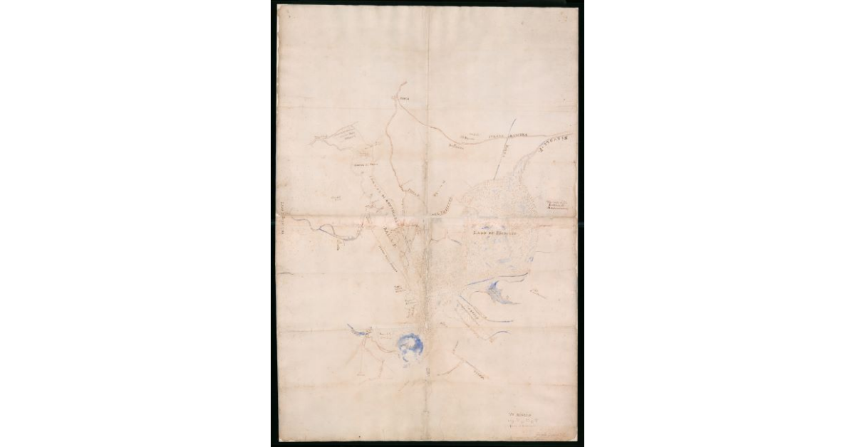 [Carta schematica del bacino di Fucecchio con il Padule e i corsi d'acqua in quello diretti]