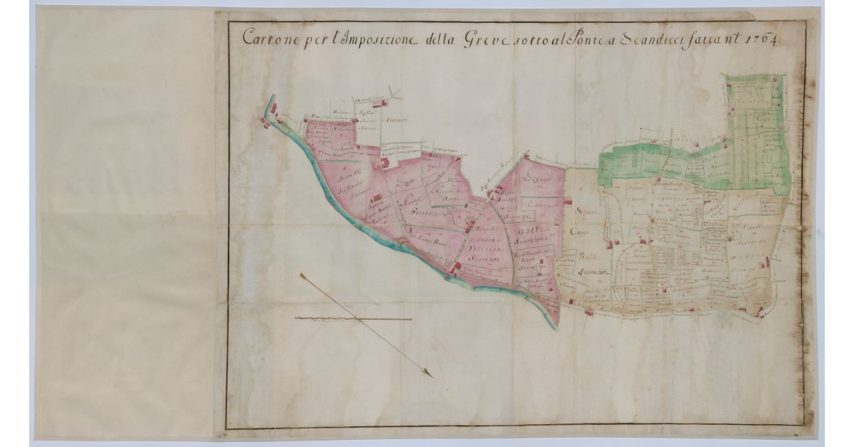 Cartone per l'imposizione della Greve sotto al Ponte a Scandicci fatta nel 1764