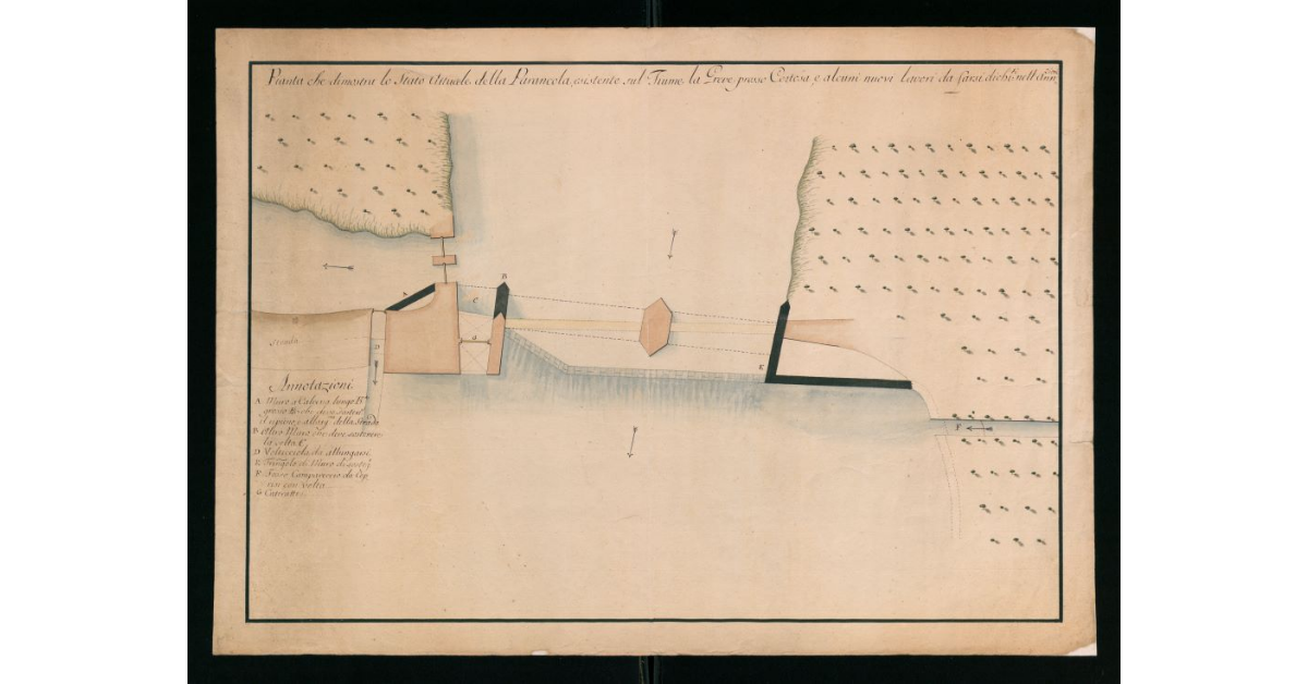 Pianta che dimostra lo stato attuale della Parancola esistente sul Fiume la Greve presso Certosa, e alcuni nuovi lavori da farsi dichiarati nell'annotazioni