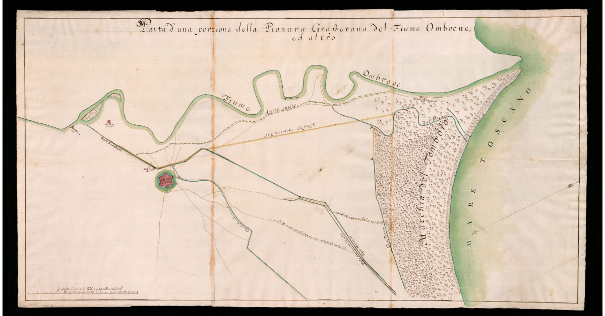 Pianta d'una porzione della Pianura Grossetana del Fiume Ombrone ed altro