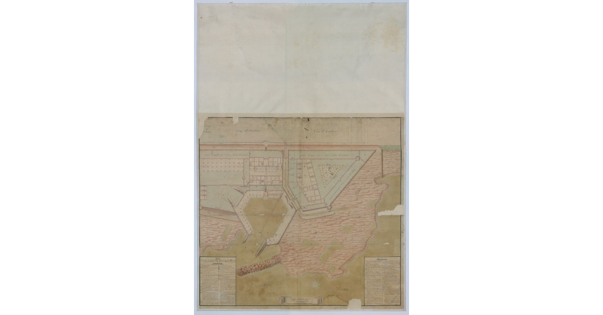 Pianta dimostrante una porzione del nuovo Lazzaretto con la sua Darsena adiacente ad il progetto di un Serraglio per mercazie di prezzo