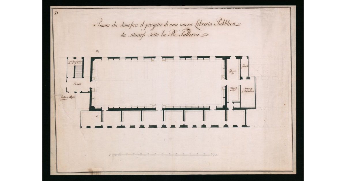 Pianta che dimostra il progetto di una nuova Libreria Pubblica da situarsi sotto la R. Galleria