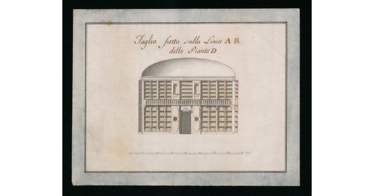 Taglio fatto nella linea AB della Pianta . . . che dimostra il progetto di una nuova Libreria Pubblica da situarsi sotto la R.Galleria