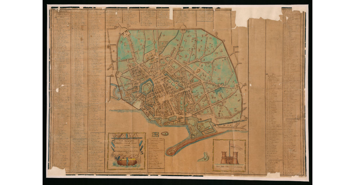 Carta topografica della Città e Porto di Livorno indicante le Vie, Piazze, Scali, Fossi, Porti, Barriere, Stabli più rimarchevoli di particolari