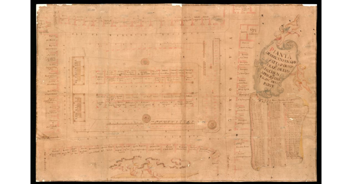 Pianta di Mercato Vecchio fatta per dimostrazione de luoghi che si appigionano dal Magistrato della Parte