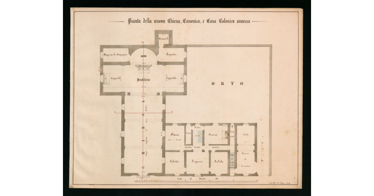 Pianta della nuova Chiesa, Canonica, e Casa Colonica annessa