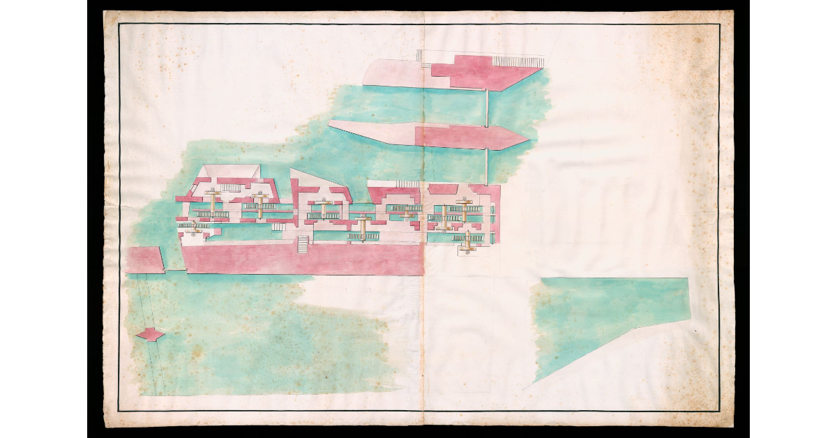 [Pianta del primo piano a terreno della mulina di S.Niccolò dello spedale di S.Maria Nuova con raffigurazione iconografica delle macine dei nove mulini]