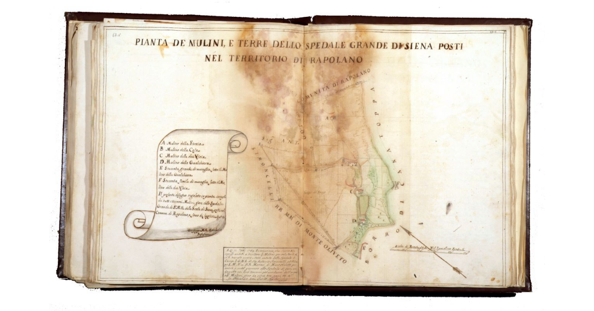 Pianta de mulini e terre dello Spedale grande di Siena posti nel territorio di Rapolano