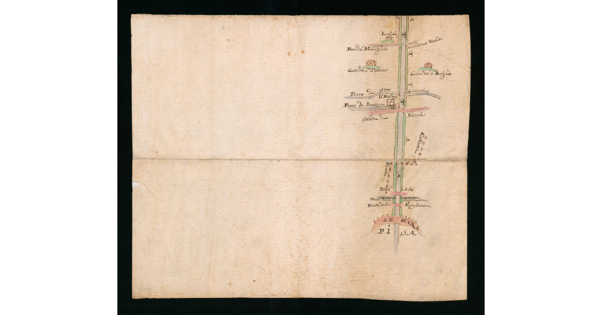 [Disegno schematico dell'ultimo tratto del canale di Ripafratta al suo ingresso in Pisa]